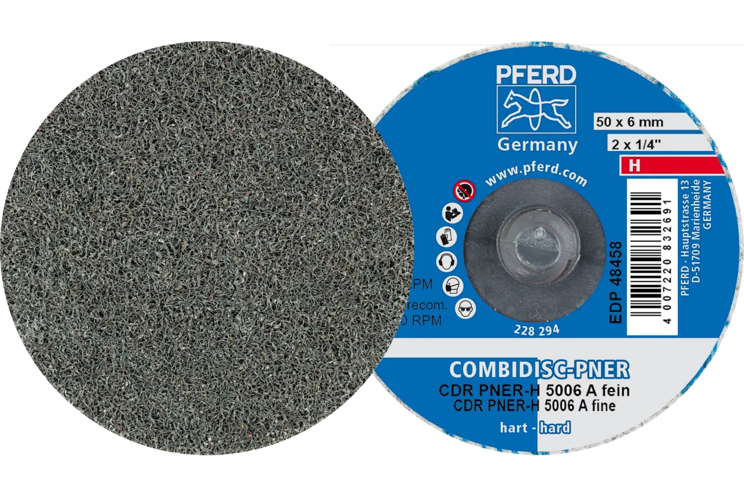 Picture of Pferd CombiDisc® Unitized Disc, 2" Dia, Type CDR, Fine, Hard, 8AM, Aluminum oxide